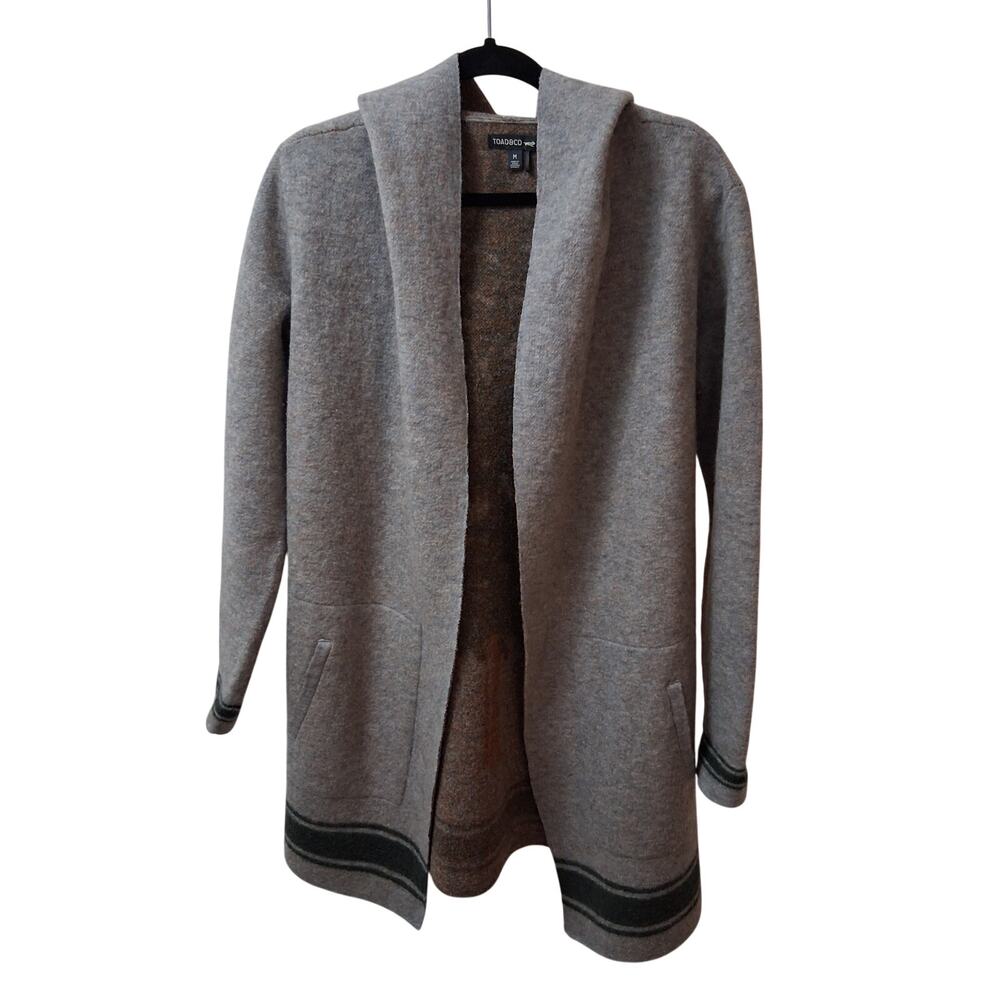 Toad & Co Merino Heartfelt Hoodie Long Sleeves Cadigan Women 100%Wool Tan/Grey-M